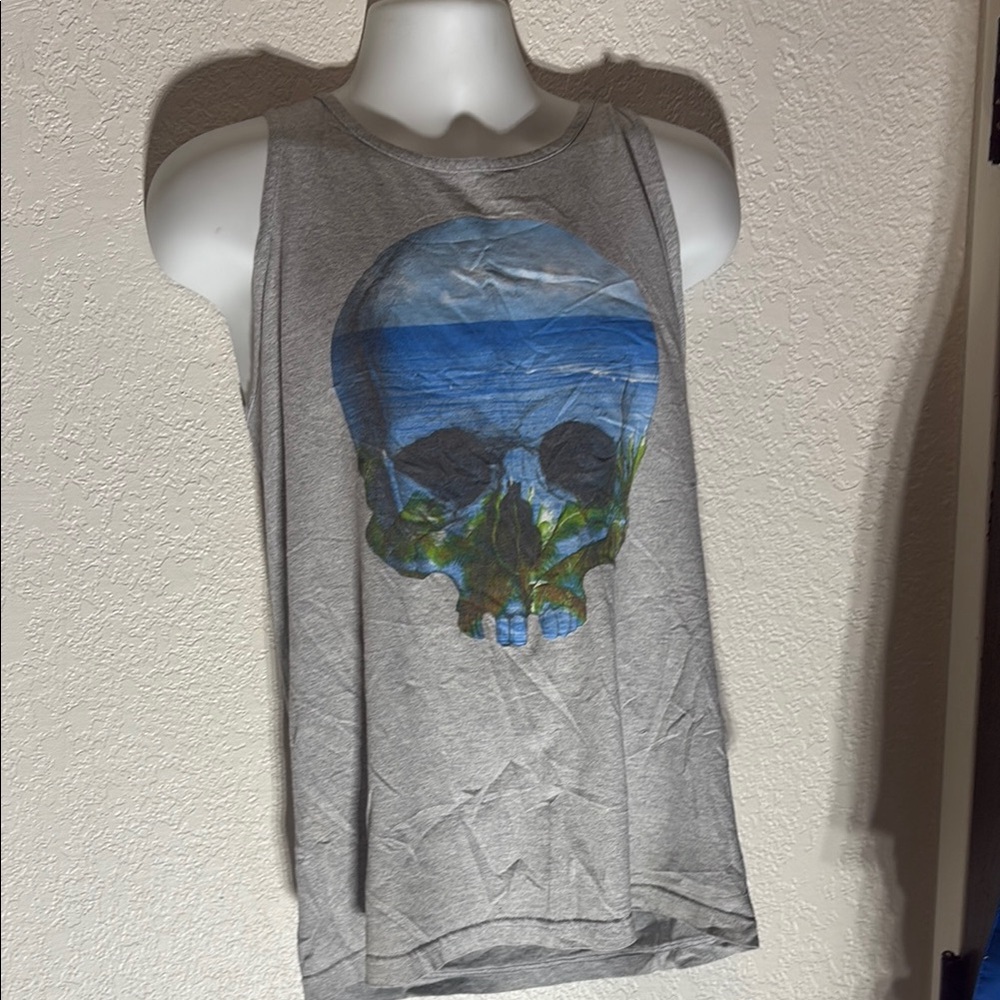 Blue and Gray Skull Graphic Tank Top